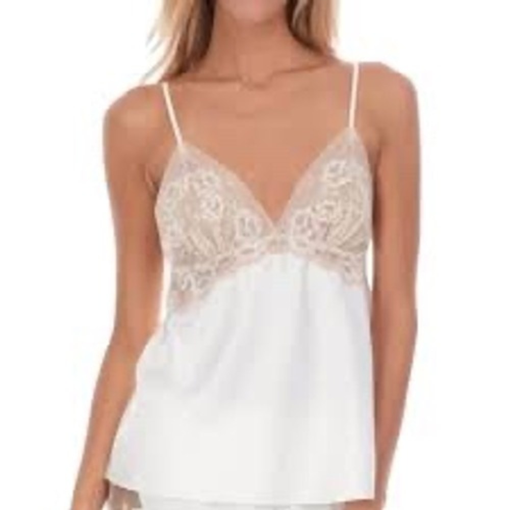 Flora Nikrooz Rosa Charmeuse Cami Ivory Lace Trim Bridal Camisole XS‎ New SONY